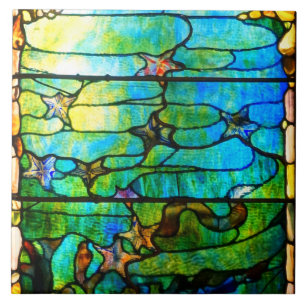 Azulejo De Cerâmica Peixe-starfish de vidro de vidro retido