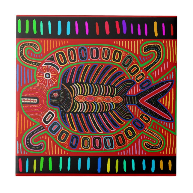 Azulejo De Cerâmica Peixe Voador Mola Índio Cuna (Frente)