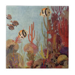 Azulejo De Cerâmica Peixes Angélicos em Coral, Peixes Tropicais Vintag<br><div class="desc">Vintage ilustra peixes de anjo tropical da vida marinha nadando em um recife de coral. Coloque sua engrenagem de mergulho,  natação com o peixe e viagem debaixo d'água até o fundo do mar azul profundo!</div>