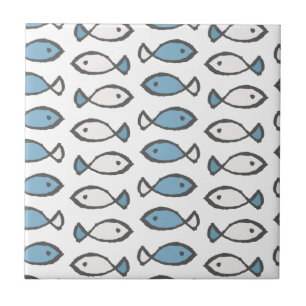 Azulejo De Cerâmica Peixes Azuis Brancos Oceano Amante Animais Marinho