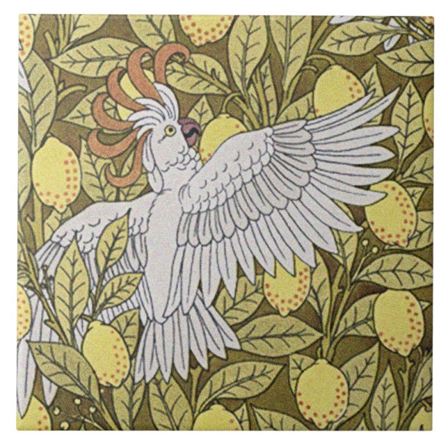 Azulejo De Cerâmica Peixes Azuis, Cockatoas e Limões (Frente)