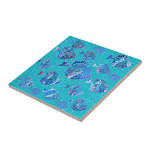Azulejo De Cerâmica Peixes Azuis - Coleção de Artes de Desenho - Turqu