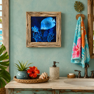 Azulejo De Cerâmica Peixes Azuis Mar Azul Profundo Tema Vida Marinha O