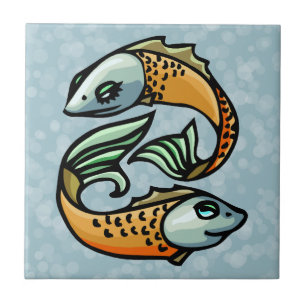 Azulejo De Cerâmica Peixes coloridos dos peixes no azul
