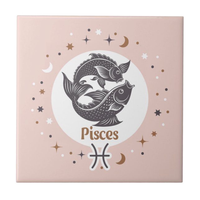 Azulejo De Cerâmica Peixes de Sinal Zodiac (Frente)