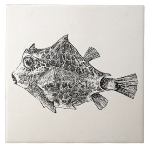 Azulejo De Cerâmica Peixes do tronco do vintage - vazio aquático do