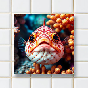 Azulejo De Cerâmica Peixes Engraçados e Coral Perto
