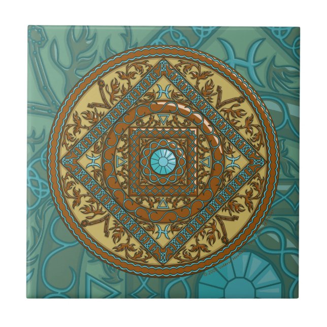 Azulejo De Cerâmica Peixes Mandala (Frente)