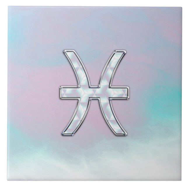 Azulejo De Cerâmica Peixes Símbolo Zodíaco Mãe do Decor Pérola (Frente)