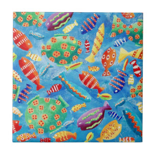 Azulejo De Cerâmica Peixes Tropicais Aquarela Recife de Coral