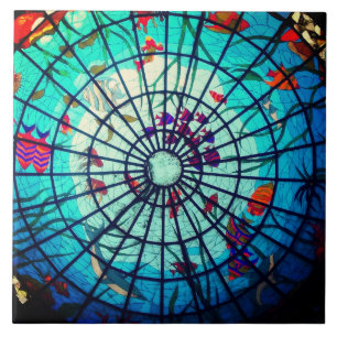 Azulejo De Cerâmica Peixes tropicais de vidro retido