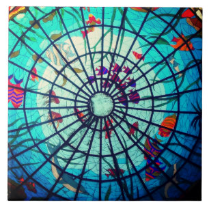 Azulejo De Cerâmica Peixes tropicais de vidro retido