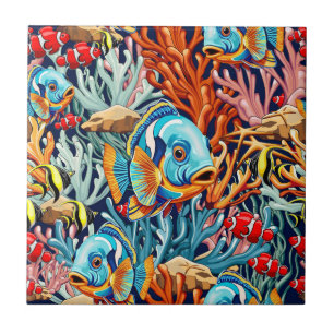 Azulejo De Cerâmica Peixes Tropicais Vibrações Coloridas de Verão