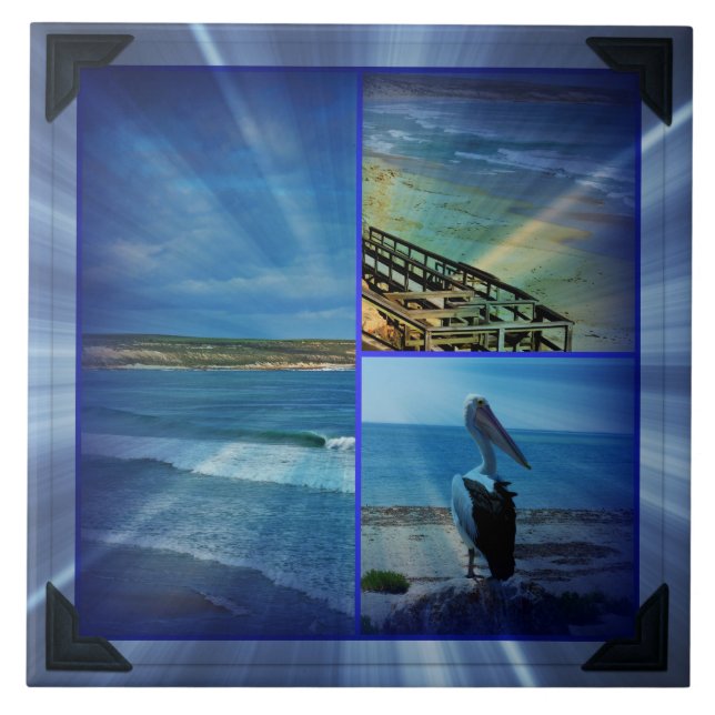 Azulejo De Cerâmica Pelican Beach Sparkle Collage, (Frente)