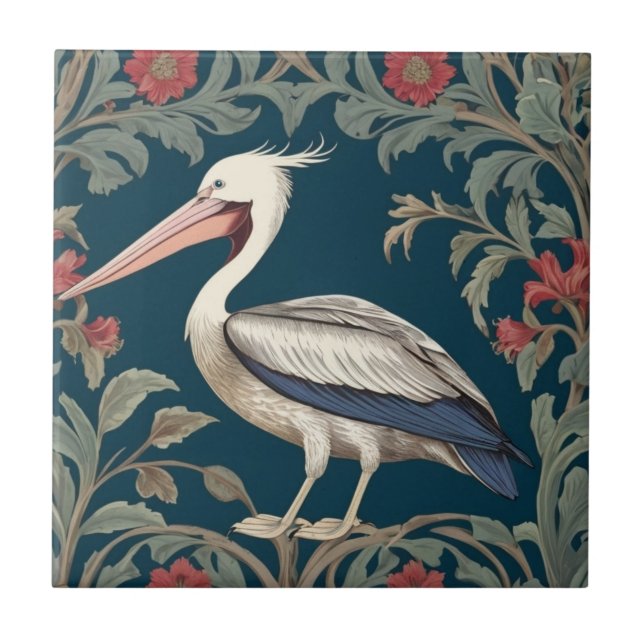 Azulejo De Cerâmica Pelican William Morris estilo Left Sea Marine Pird (Frente)