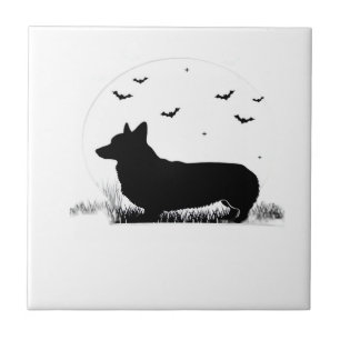 Azulejo De Cerâmica Pembroke Welsh Corgi Cão ? Silhueta da Lua de Hall