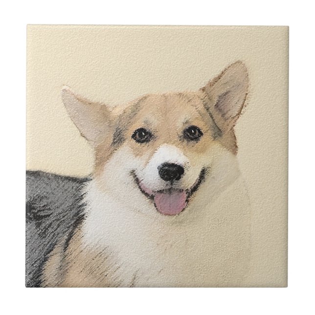 Azulejo De Cerâmica Pembroke Welsh Corgi - Pintura Original para Cacho (Frente)