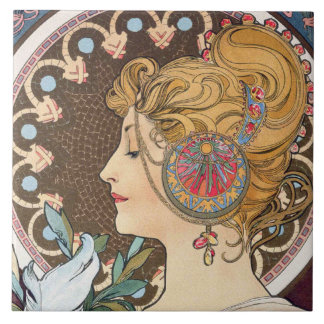 Azulejo De Cerâmica Pena de Alphonse Mucha - Vintage Art Nouveau