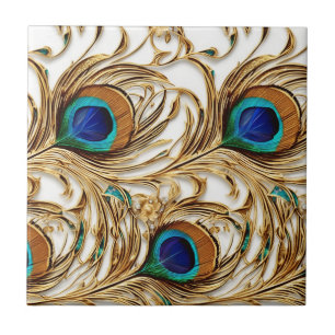 Azulejo De Cerâmica Pena de pavão padrão moderno sem emendas luxuoso