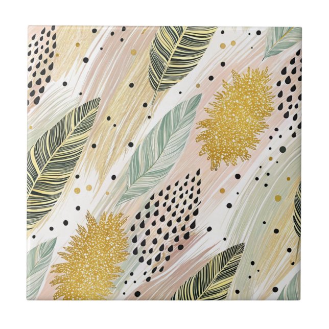 Azulejo De Cerâmica Pena Elegante e Abstrato Brushbraste Sem Costura (Frente)