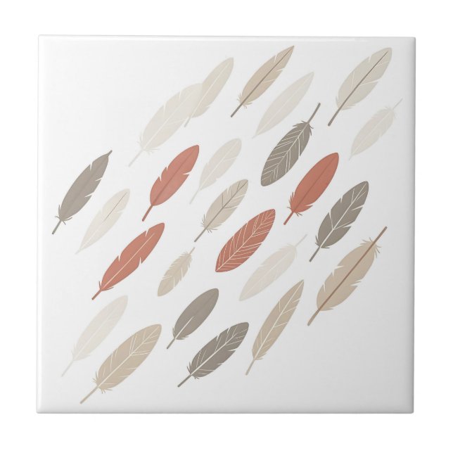 Azulejo De Cerâmica Penas Boho Ferrugem Bege Padrão Diagonal (Frente)
