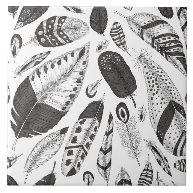 Azulejo De Cerâmica Penas brancas e pretas (Frente)