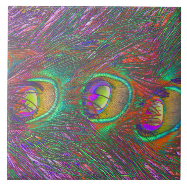 Azulejo De Cerâmica Penas de Natal Tinsel Peacock (Frente)