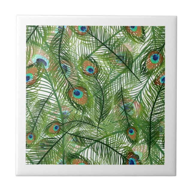 Azulejo De Cerâmica Penas de peacock (Frente)