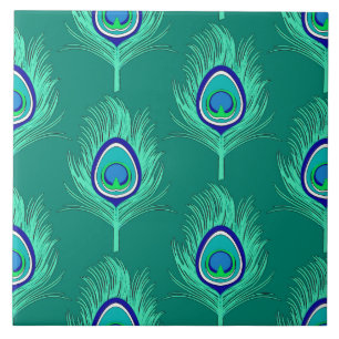 Azulejo De Cerâmica Penas de Peacock, Aqua em Turquoise / Peacock