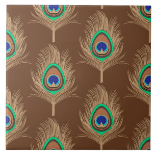 Azulejo De Cerâmica Penas de Peacock, Camel Tan, Castanho Chocolate