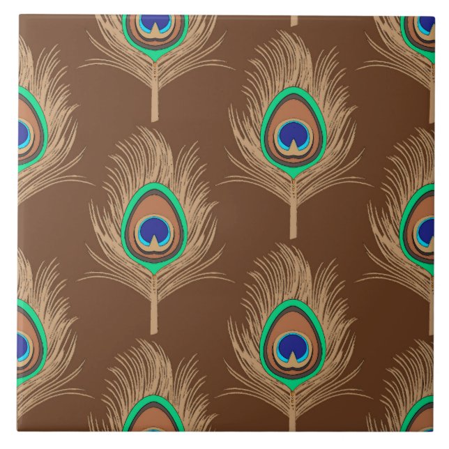 Azulejo De Cerâmica Penas de Peacock, Camel Tan, Castanho Chocolate (Frente)