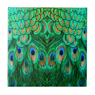 Azulejo De Cerâmica Penas de Peacock Gloriosas