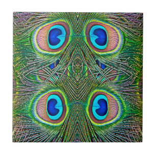 Azulejo De Cerâmica Penas de Peacock Kaleidoscope Impressão