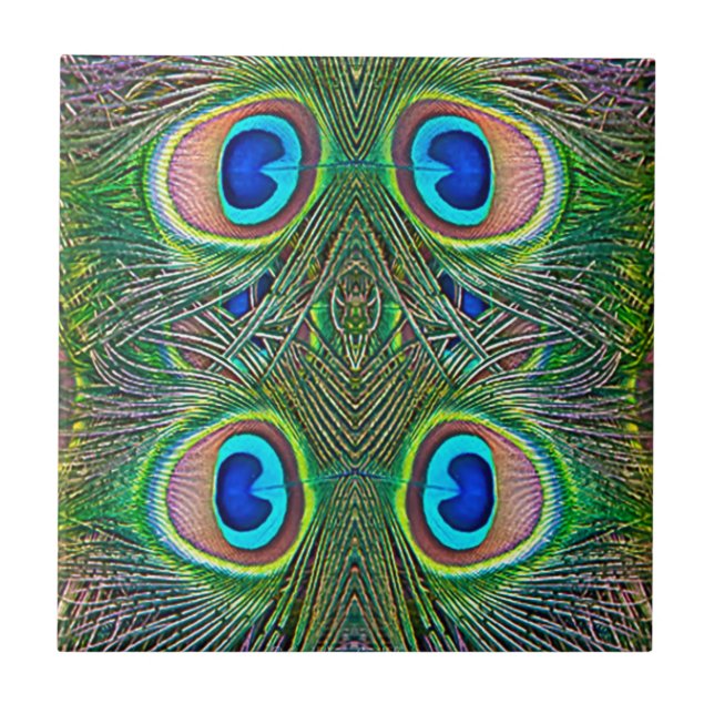 Azulejo De Cerâmica Penas de Peacock Kaleidoscope Impressão (Frente)