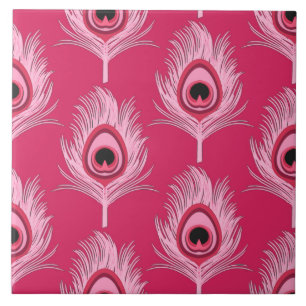 Azulejo De Cerâmica Penas de Peacock, Pink Pastel, rosa-rosa Fuchsia
