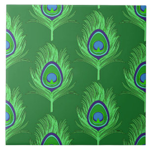 Azulejo De Cerâmica Penas de Peacock, Verde limão no Emerald Green