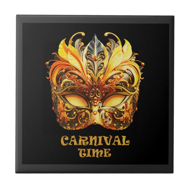 Azulejo De Cerâmica Penas do Ouro Elegante - Máscara veneziana (Frente)