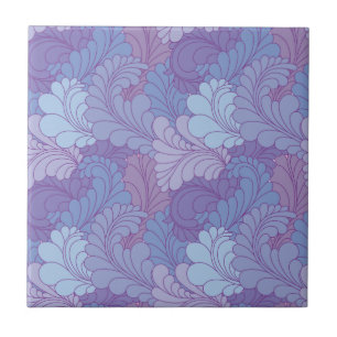 Azulejo De Cerâmica Penas florais retros roxas de Paisley da lavanda