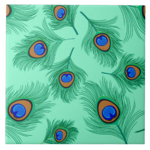 Azulejo De Cerâmica Penas Turquesas de Pavão em Aqua Leve