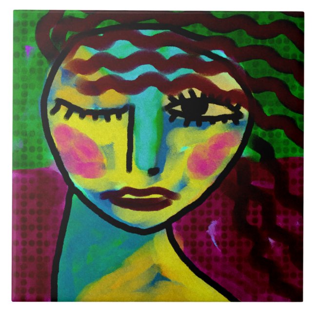 Azulejo De Cerâmica Pensando na pintura digital Abstrato original (Frente)