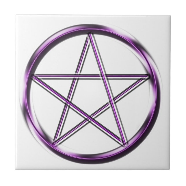 Azulejo De Cerâmica Pentagram roxo no branco (Frente)