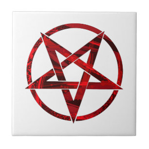 Azulejo De Cerâmica Pentagrama do diabo vermelho