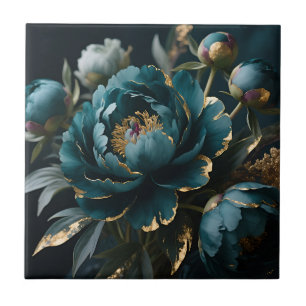 Azulejo De Cerâmica Peônia Alvinegra Luxo Botânico em Flor