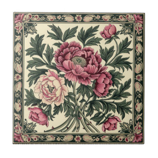 Azulejo De Cerâmica Peônia Rosa Vintage e Verde Salgueiro William Morr