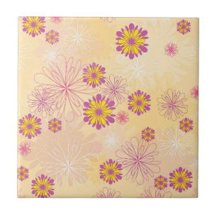Azulejo De Cerâmica Peônias Amarelas Roxas Jardim Floral Flores da Pri