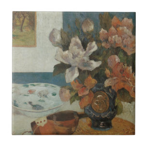 Azulejo De Cerâmica Peônias Chinesas e Bandolim por Paul Gauguin