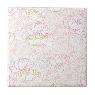 Azulejo De Cerâmica Peonies toque de ouro