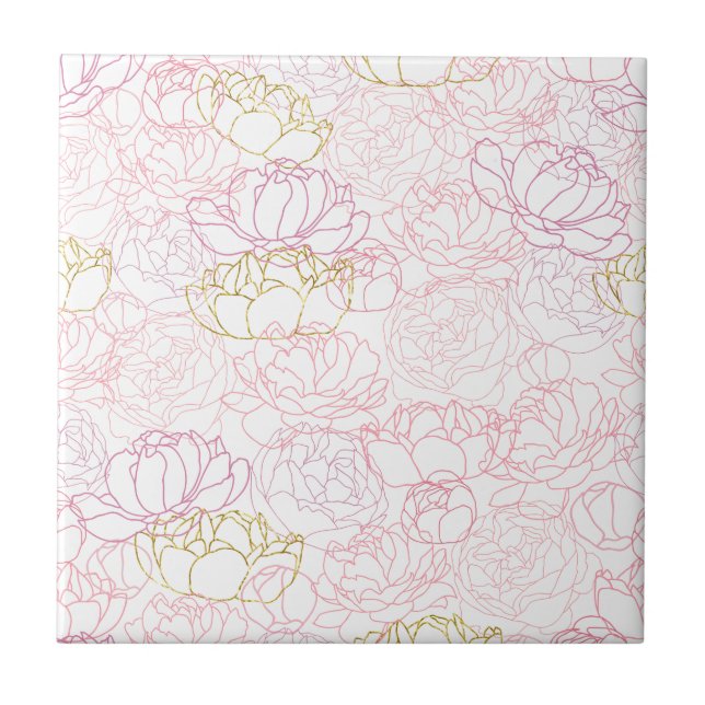 Azulejo De Cerâmica Peonies toque de ouro (Frente)