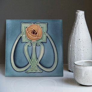 Azulejo De Cerâmica Peony Blue Decor Art Nouveau Art Deco