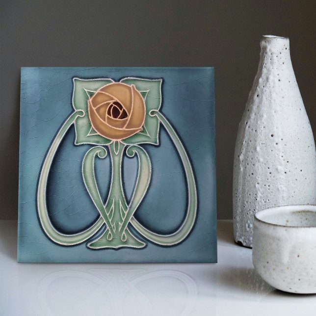 Azulejo De Cerâmica Peony Blue Decor Art Nouveau Art Deco (Criador carregado)